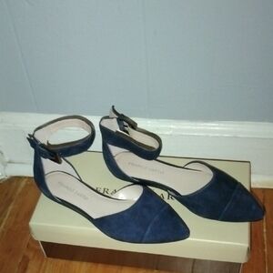 Franco Sarto Women's Dark Blue Ankle Strap Flats